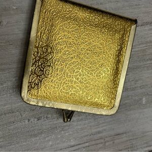🪞Vtg 1950s Gold Foil Double Mirror Compact🪞